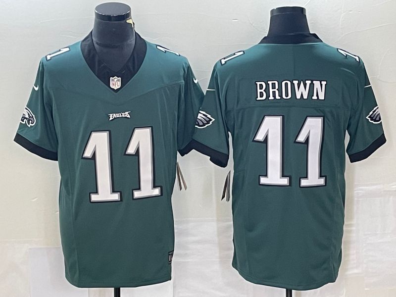 Men Philadelphia Eagles 11 Brown Green 2023 Nike Vapor Limited NFL Jersey style 1